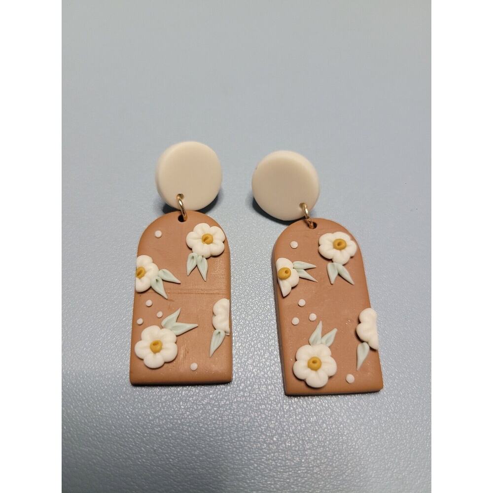 Handmade Mexican Terra Cotta Barro‎ Inspired Dangle Post Earrings Light Weight - Picture 2 of 6